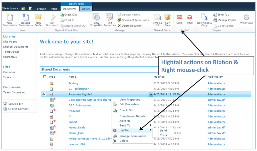 Share securely using Hightail right from SharePoint