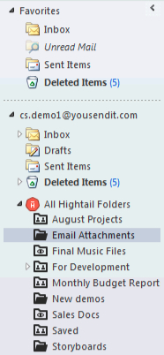 Hightail Outlook Beta close up of folders