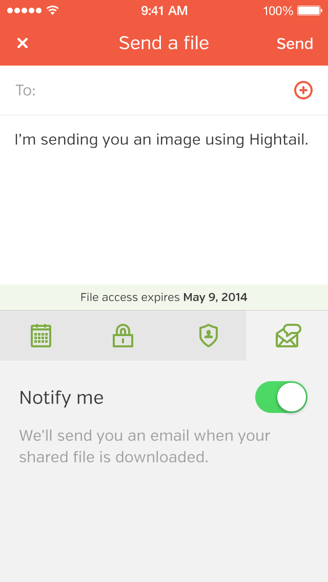 Hightail iPhone send notification