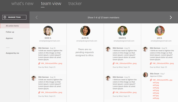 my hightail spaces dashboard team view